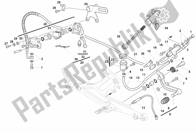 Alle onderdelen voor de Achter Remsysteem van de Ducati Monster 750 Dark City 1999